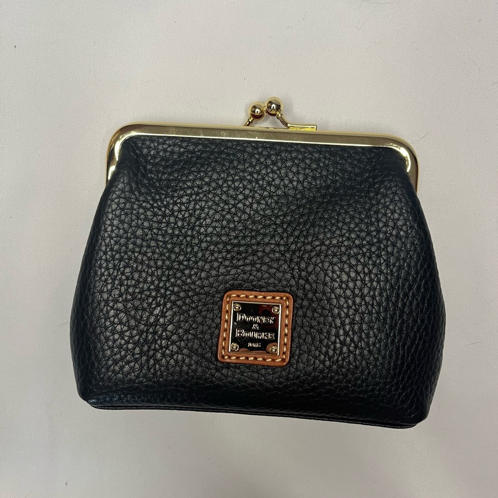 Dooney & Bourke Pebble Leather Large Framed Kisslock Coin Purse - Black